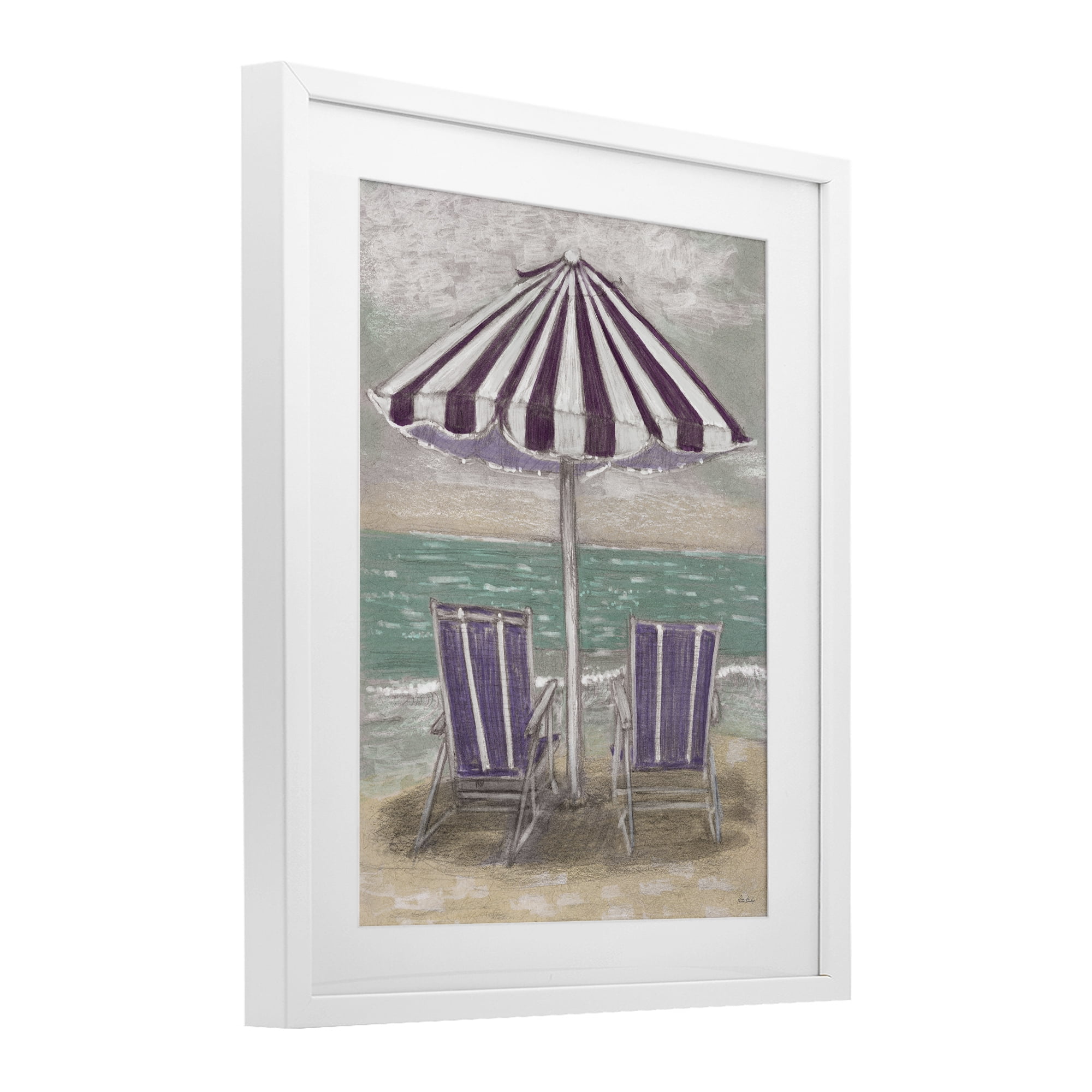 Stupell Industries Umbrella & Chairs on Beach White Framed Print Under Glass, design by Patti Bishop
