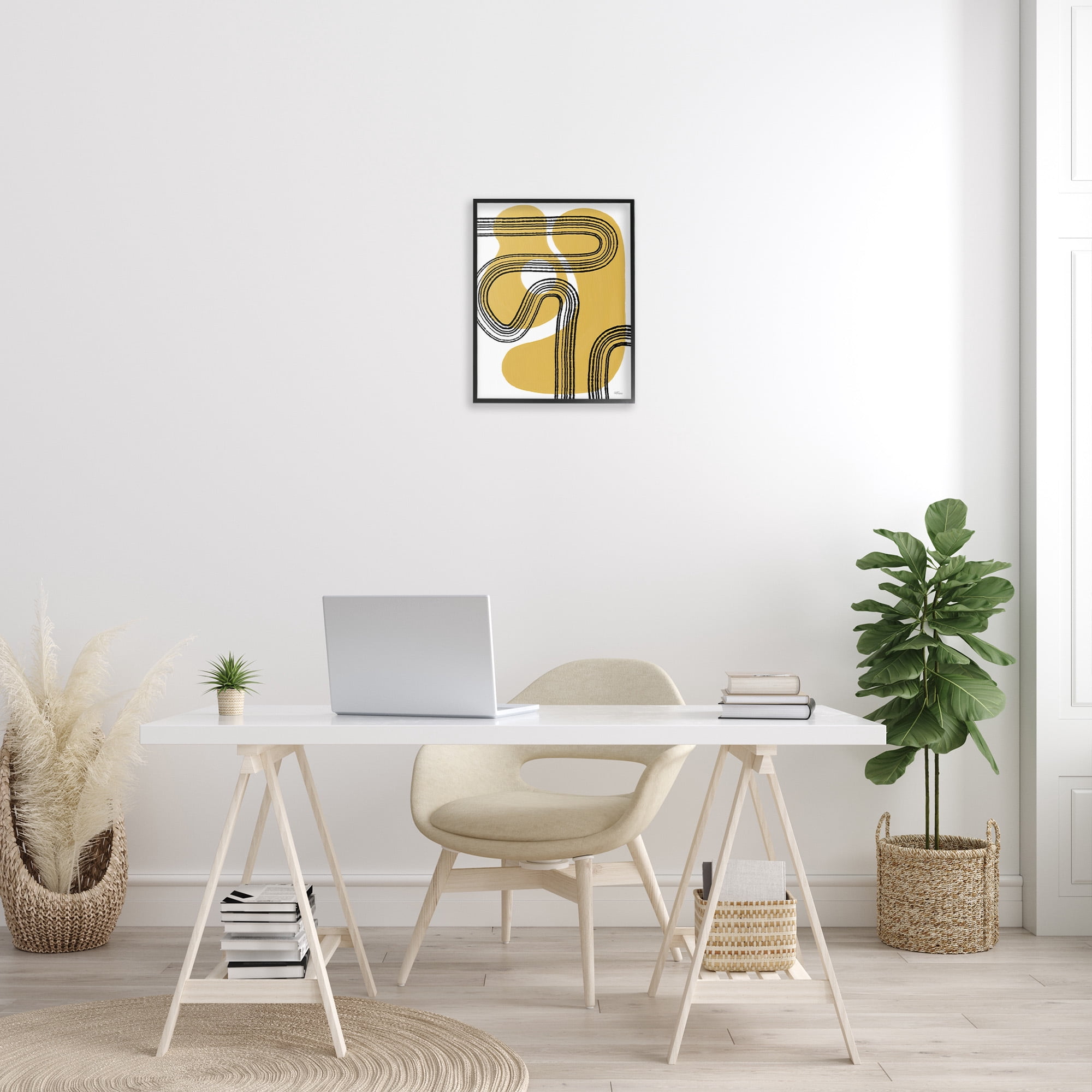 Stupell Industries Curved Stripes on Shapes Abstract Painting Black Framed Art Print Wall Art, 16 x 20