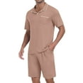 thumbnail image 2 of GIRUNS Mens Pajamas Sets Summer Sleepwear Modal Soft Loungewear Short Sleeve and Shorts 2 PCS PJ Sets Khaki L, 2 of 8