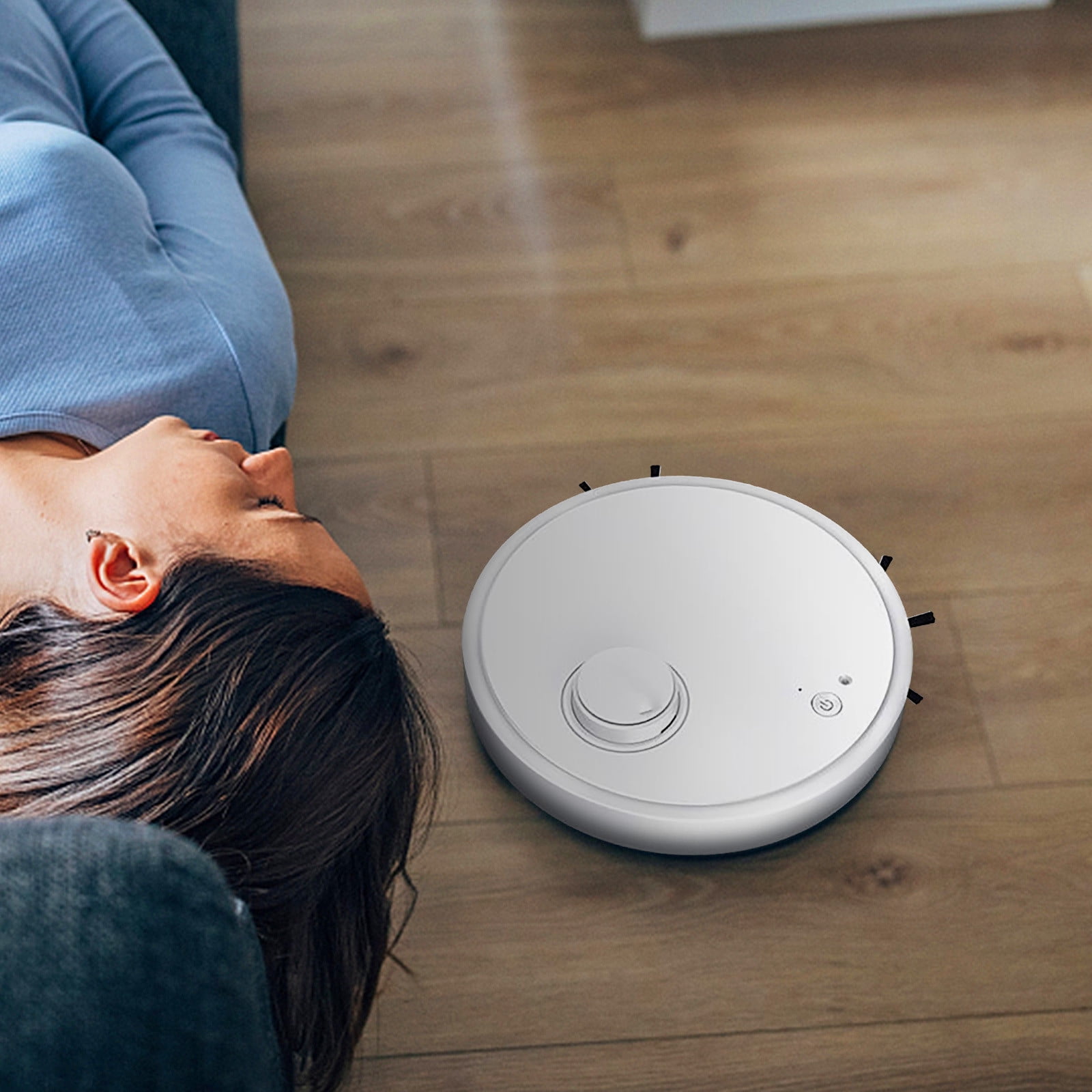 Nkmbld Robot Vacuum with Low Noise Operation Automatic Floor Cleaner for Hardwood, Tile, and Carpet, White