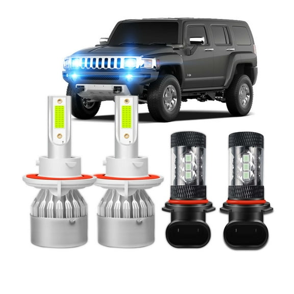 FZPJJNB For 2006-2010 Hummer H3 Led Headlight And Fog Light Bulbs 8000K Ice Bule, Pack Of 4