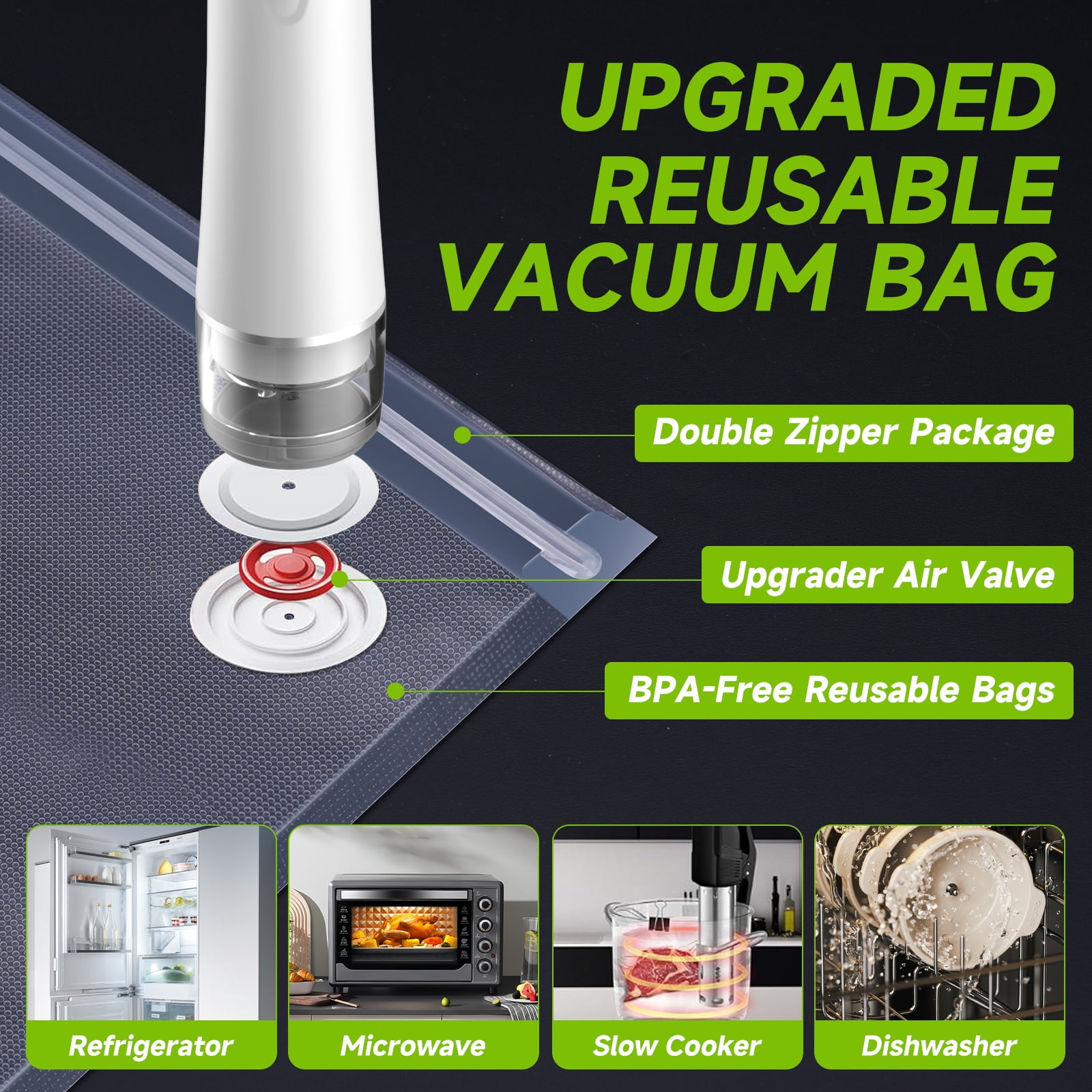 Vixino Compact Vacuum Sealer for Food (Vacuum Sealer Machine + 30 Reusable Vacuum Bags) Powerful Handheld Vacuum Sealer Machine, Extend Freshness Longer, Portable & Cordless