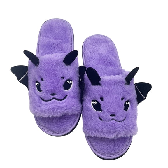 Bibifish Mens Womens Fuzzy Slippers Bat Gray Bat Novelty Fuzzy Plush Slip On Non Slip Warm Indoor Home Winter Slippers