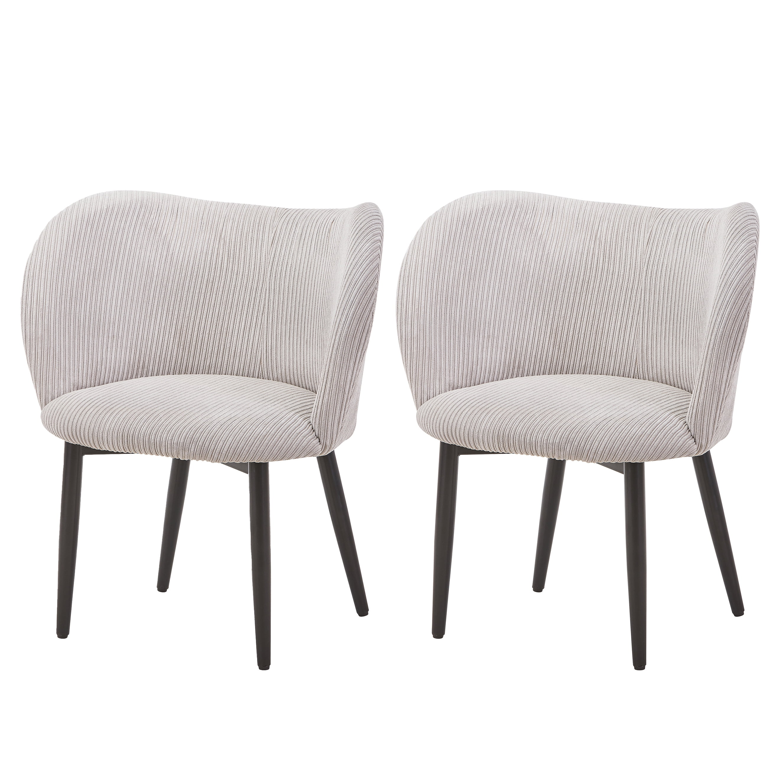 Mid-Century Modern Corduroy Style Fabric Curved Padded Back Dining Chair, Grey (Set of 2)