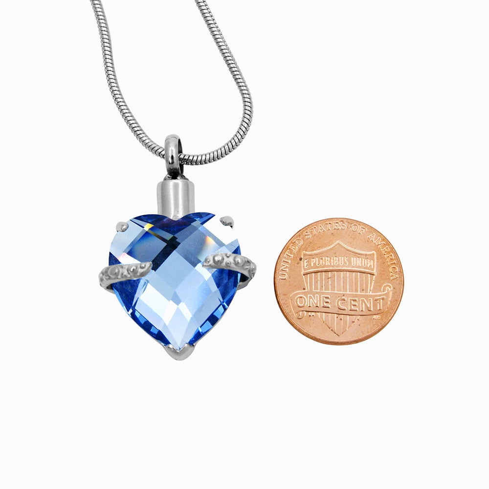 Anavia Birthstone Heart Cremation Necklace Stainless Steel Memorial Jewelry Urn Ashes Holder Container with Free Funnel Kit and Velvet Jewelry Box [March]