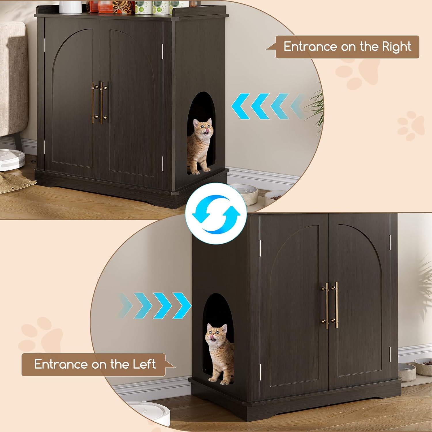 VEANERWOOD 33.5"H Hidden Cat Litter Box Enclosure Furniture Multi-Functional Cat Litter Box Washroom with Removable Dividers for Bedrooms, Living Room, Hallway