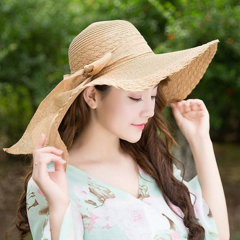 Sun Hat Women Colorful Big Brim Straw Bow Hat Sun Floppy Wide Brim Hats  Beach Cap Beach Hats for Women Men 