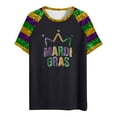 thumbnail image 4 of Women Casual Mardi Gras Tops Round Neck Short Sleeve Colored Carnival Letter Printed T Shirt Loose Womens Graphic Tee A-Black L, 4 of 4