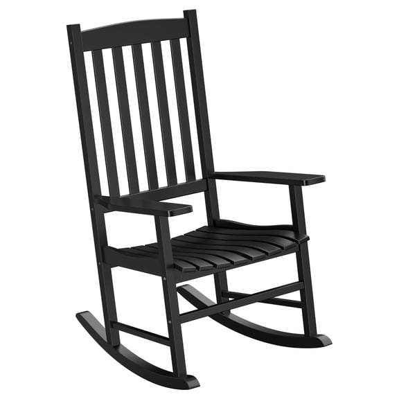 SuperDeal 44.5"H Wooden Rocking Chair High Back Rocker 400 lbs Capacity Indoor Outdoor Stylish & Durable Porch Garden Furniture, Black