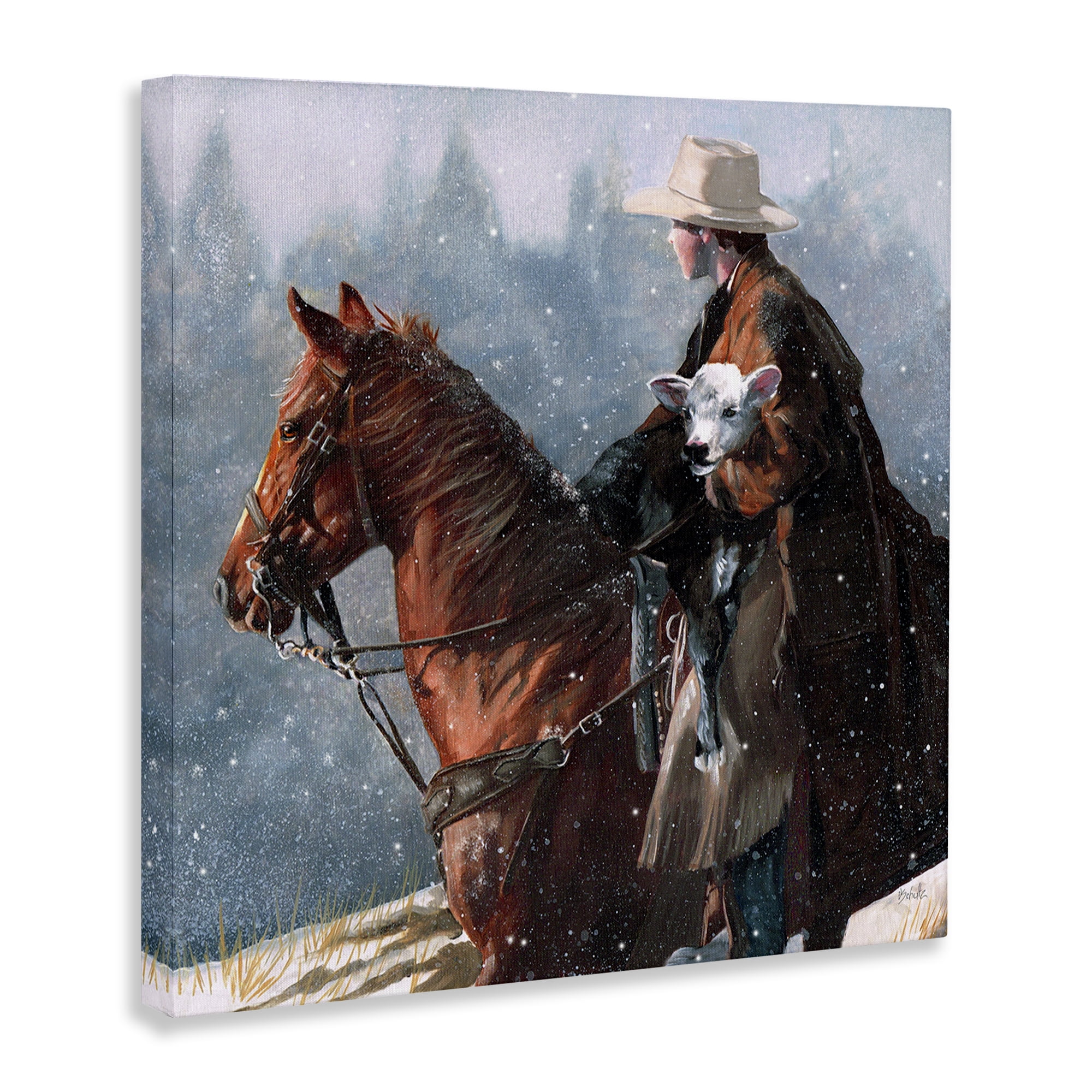 Stupell Industries Cowboy Snow Scene Animals & Insects Painting Gallery Wrapped Canvas Art Print Wall Art, 24 x 24