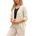 thumbnail image 4 of INSPIRE CHIC Women's Linen Cardigan Summer 2026 3/4 Sleeve Open Front Loose Cover Ups Lightweight Shrug L Beige, 4 of 6