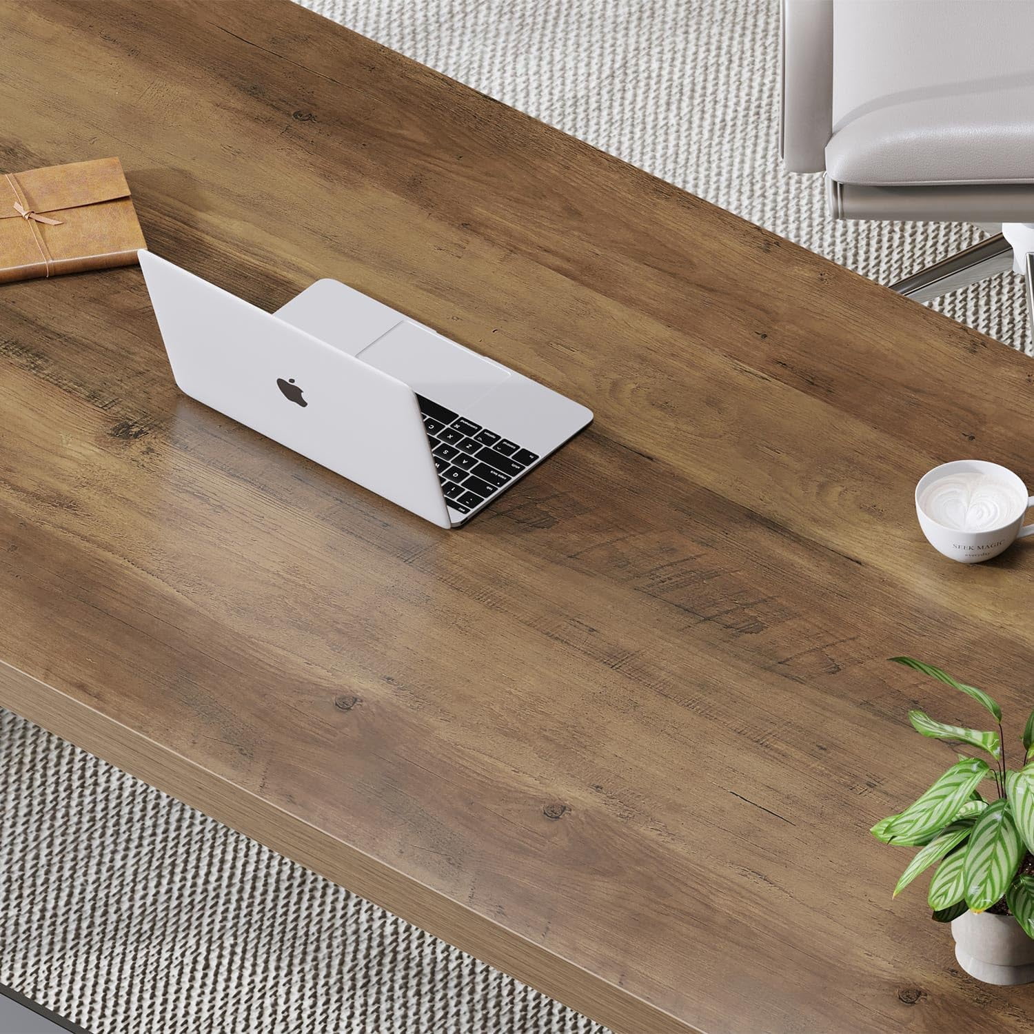 LVB Wood Computer Desk, Rustic Home Office Executive Desk for Bedroom,  Wooden Computer Writing Study Work Gaming Table, Modern Metal PC Student Simple Desk with Storage, 55 Inch, Rustic Oak