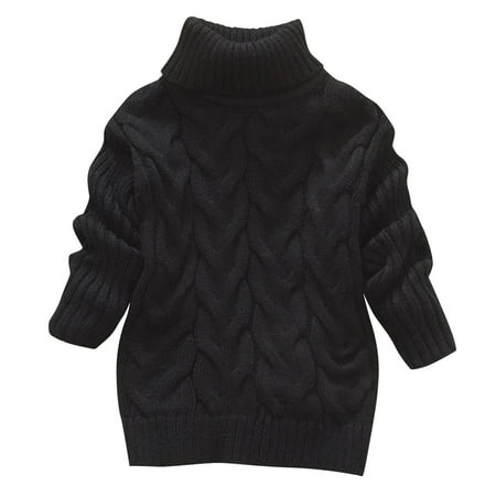 Oiangi Turtleneck Sweaters for Girl Long Sleeve Textured Knit Shirts Fall Cozy Plain Base Layer Black 90(14)