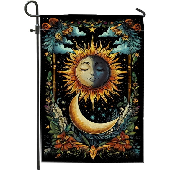 Sun Moon Celestial Outdoors Art Garden Flag 12 x 18 Inch Burlap Outdoor Decor