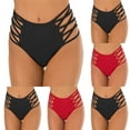 thumbnail image 4 of WREESH Womens High Waisted Bikini Bottoms Tummy Control Bathing Suit Fashion Briefs Comfortable Cotton High Waist Underwear Panties Red, 4 of 4