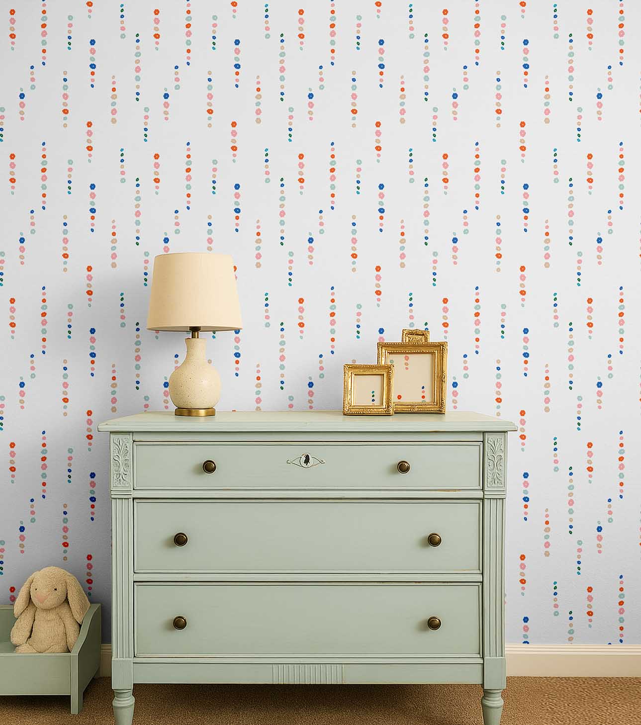 S4Sassy Peel & Stick Wall Covering, Vertical Dotted Stripe Print Removable- White Kids Room Walls Mural, Instant Wall Makeover Sticker for Kids Room, Self-Adhesive Removable Wallpaper Vinyl-25"x360"