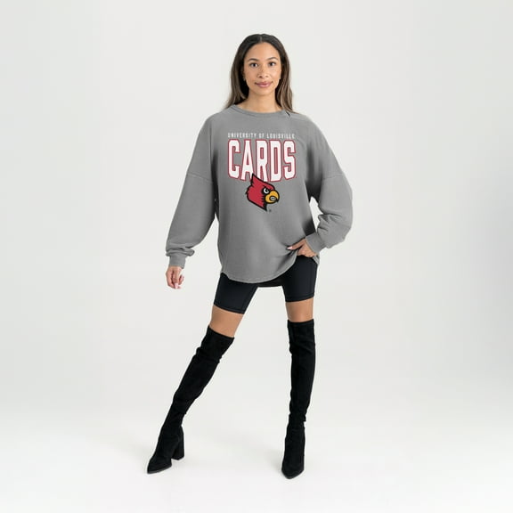 Women's Gameday Couture Gray Louisville Cardinals Oversized Pure Motion Corded Sweatshirt