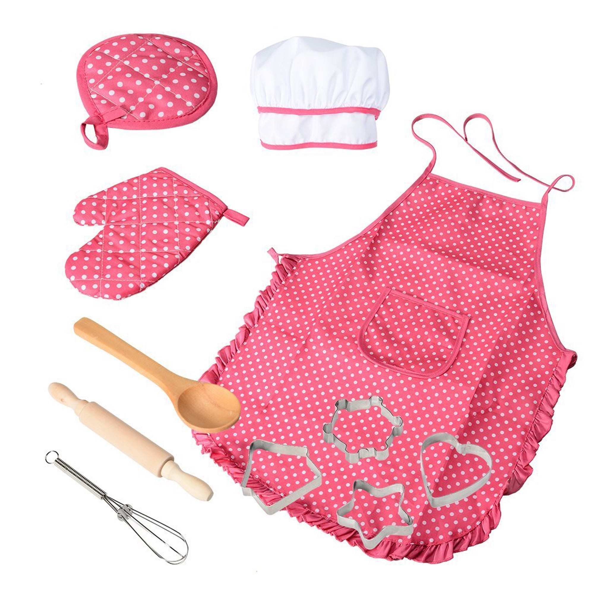 Kitchen Set Apron Glove Cap Cake Molds Whisk Tool Kits Kid Chef Cooking Food Toy 