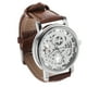 thumbnail image 1 of Reloj de pulsera mecánico automático para hombre con banda de PU (blanco + marrón), 1 of 5