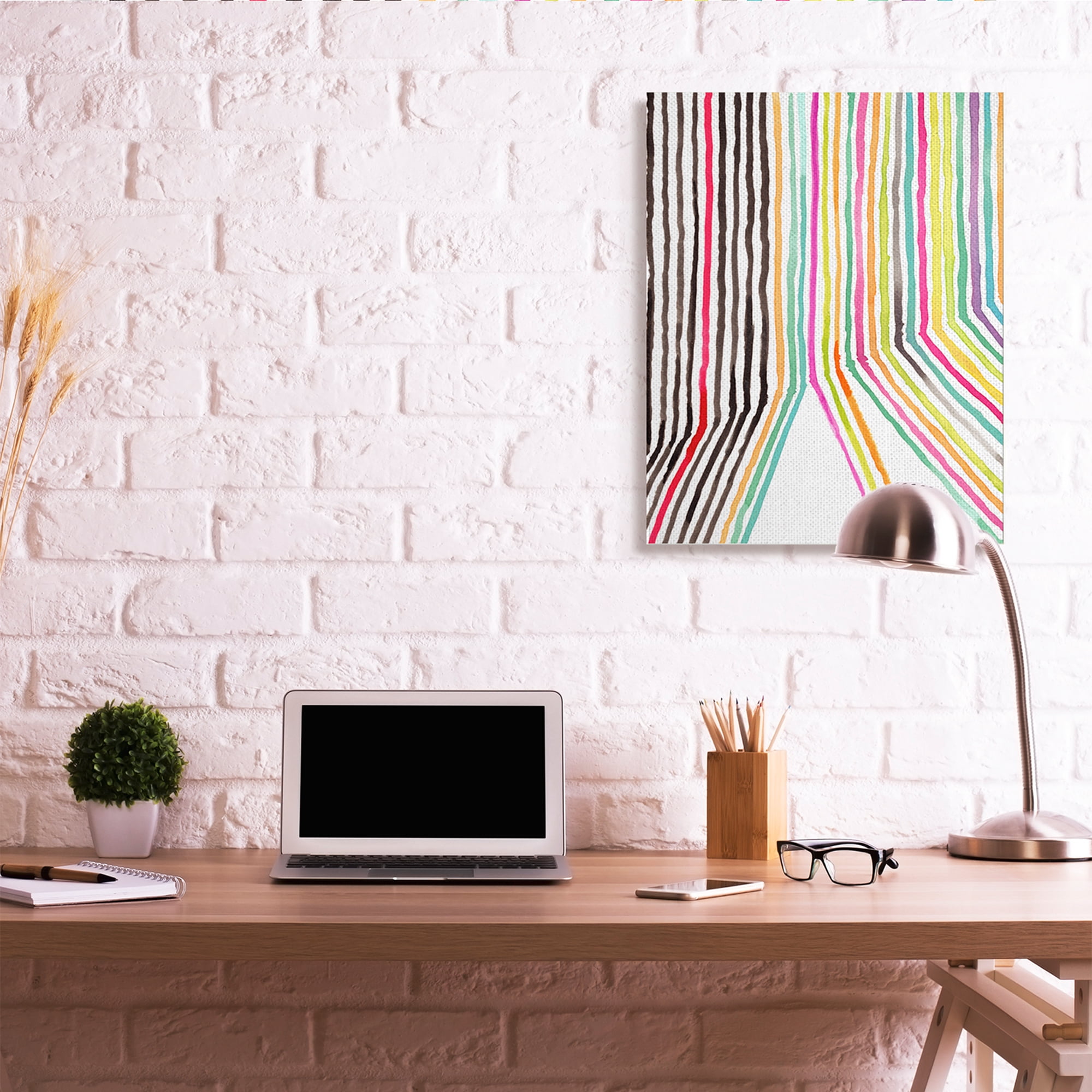 Stupell Industries Asymmetrical Line Breaks Between Fold Vibrant Rainbow Abstract Painting Gallery Wrapped Canvas Art Print Wall Art, 30 x 40
