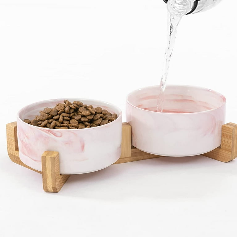 Nordmiex Ceramic Dog Bowl Set Dog Food and Water Bowls with Stand  13.5oz/385ml, Pink 