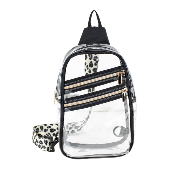 Eastsport Clear Fashion Sling Backpack, Black/Leopard