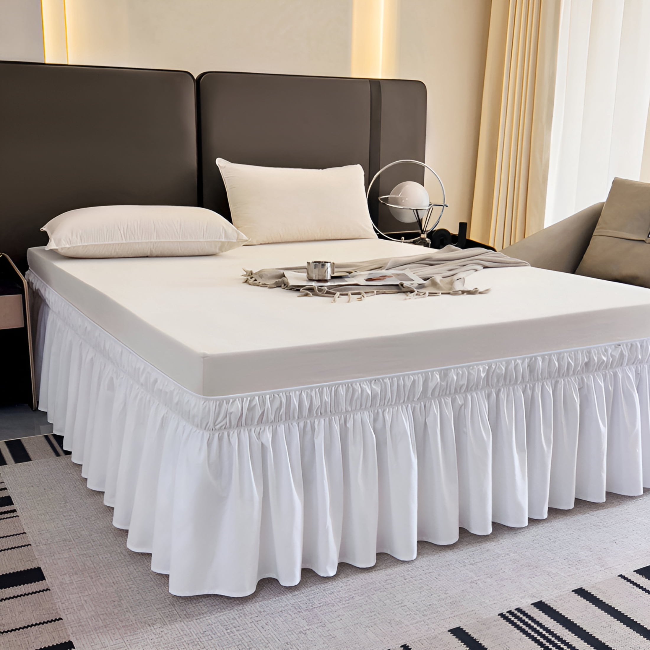 AUQ Wrap Around Bed Skirt Black King Size 18 Inch Tailored Drop, Soft Double Brushed Hotel Quality Microfiber Bed Skirt Luxury, Easy to Care Wrinkle & Fade Resistance