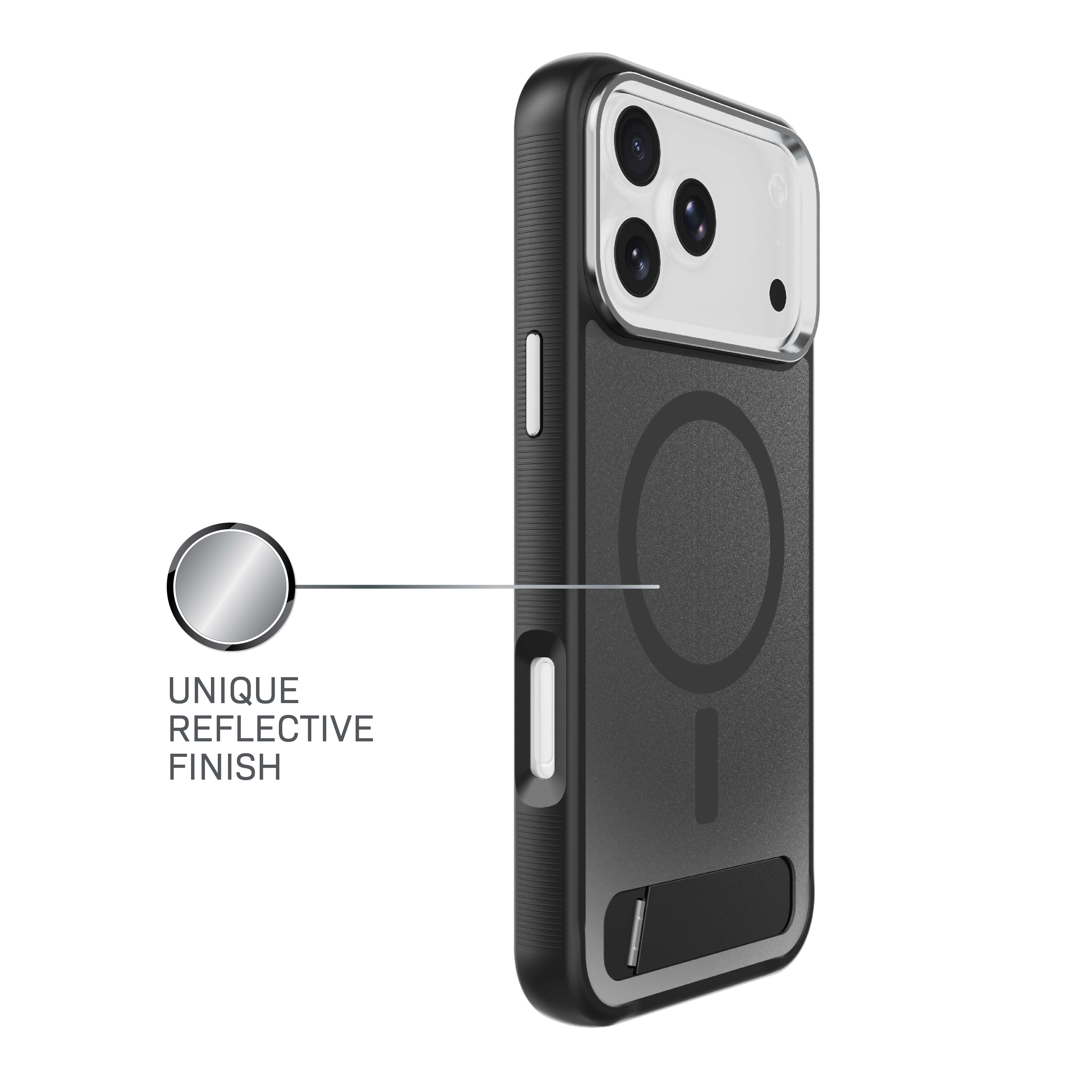 Body Glove Reflector Phone Case with Kickstand for iPhone 18 Pro / 17 Pro, MagSafe Compatible - Metallic Black