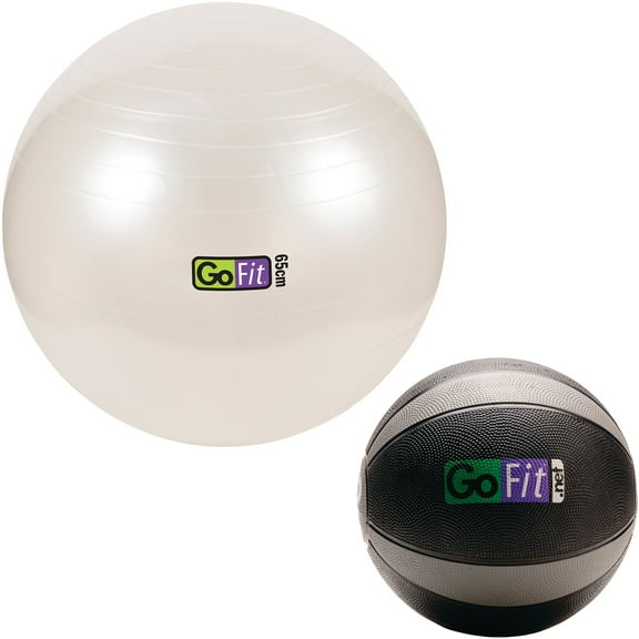 GoFit 12lb Medicine Ball and 65cm Exercise Ball Kit with Pump and Training Manual
