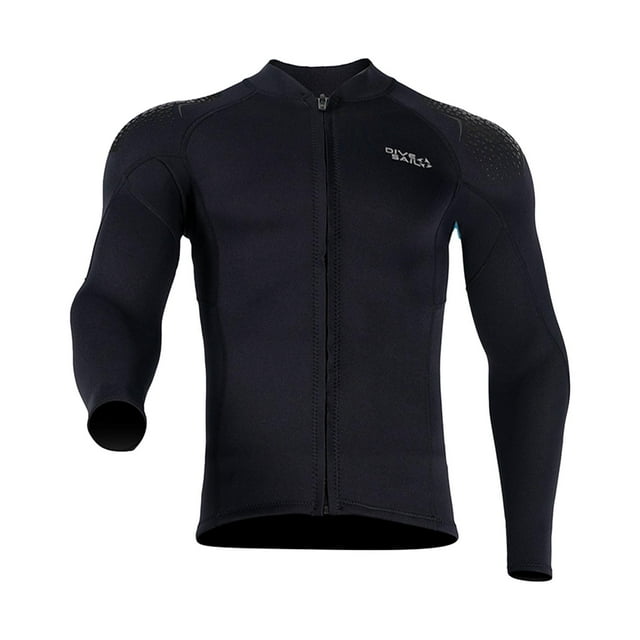 Traje de neopreno chaqueta traje de buceo manga larga cremallera frontal traje de buceo traje de neopreno superior Hombre Negro L