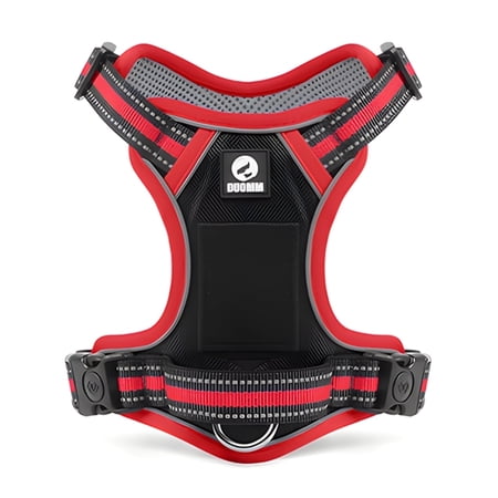 NOYAFA No Pull Dog Harness, 2 Leash Attachments Reflective Dog Vest Harness, Breathable Mesh Adjustable Soft Padded Pet Vest with Easy Control Handle for Small to Large Dog (Red, M)