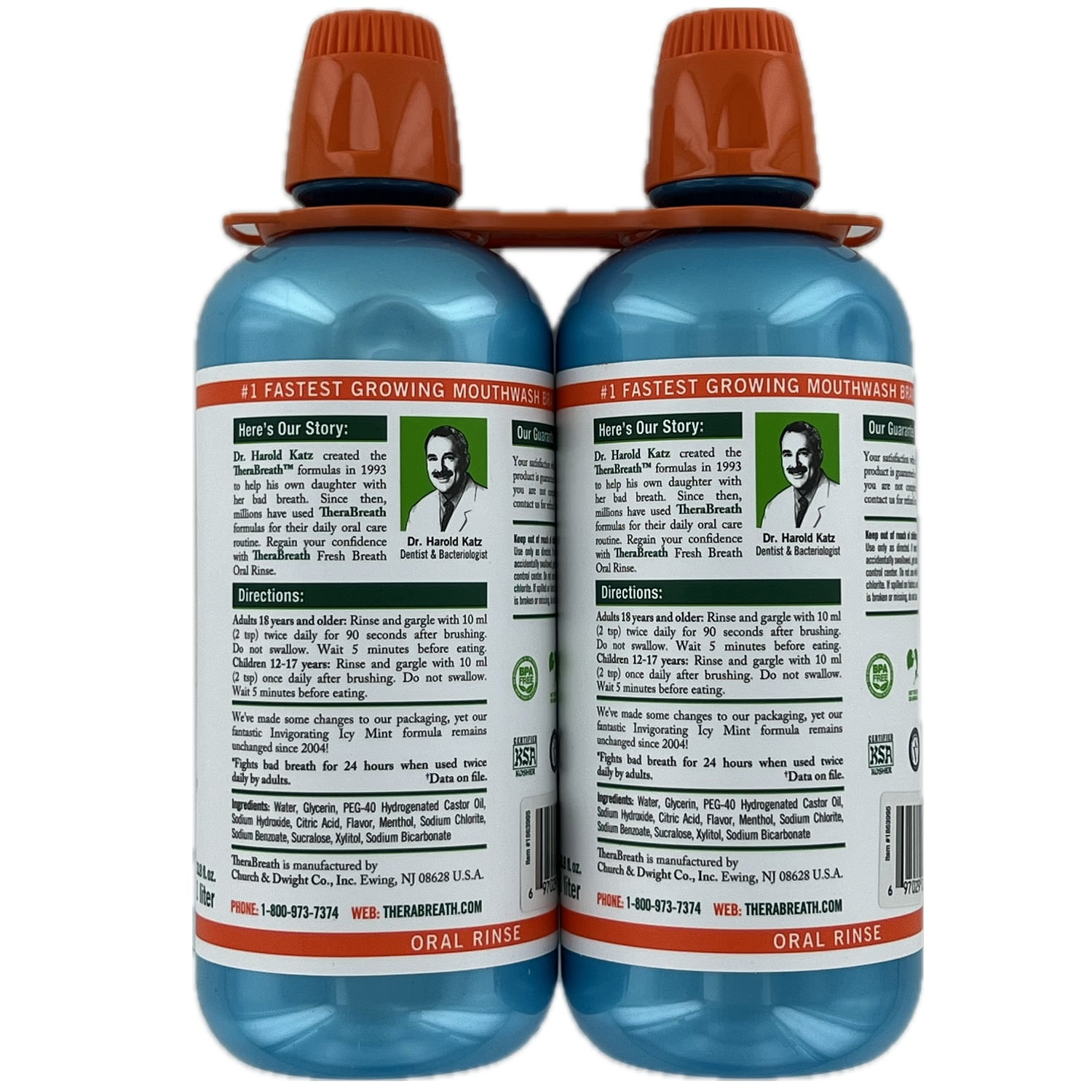 TheraBreath Fresh Breath Oral Rinse, Invigorating Icy Mint, 33.8 Fl Oz (2 Pack)