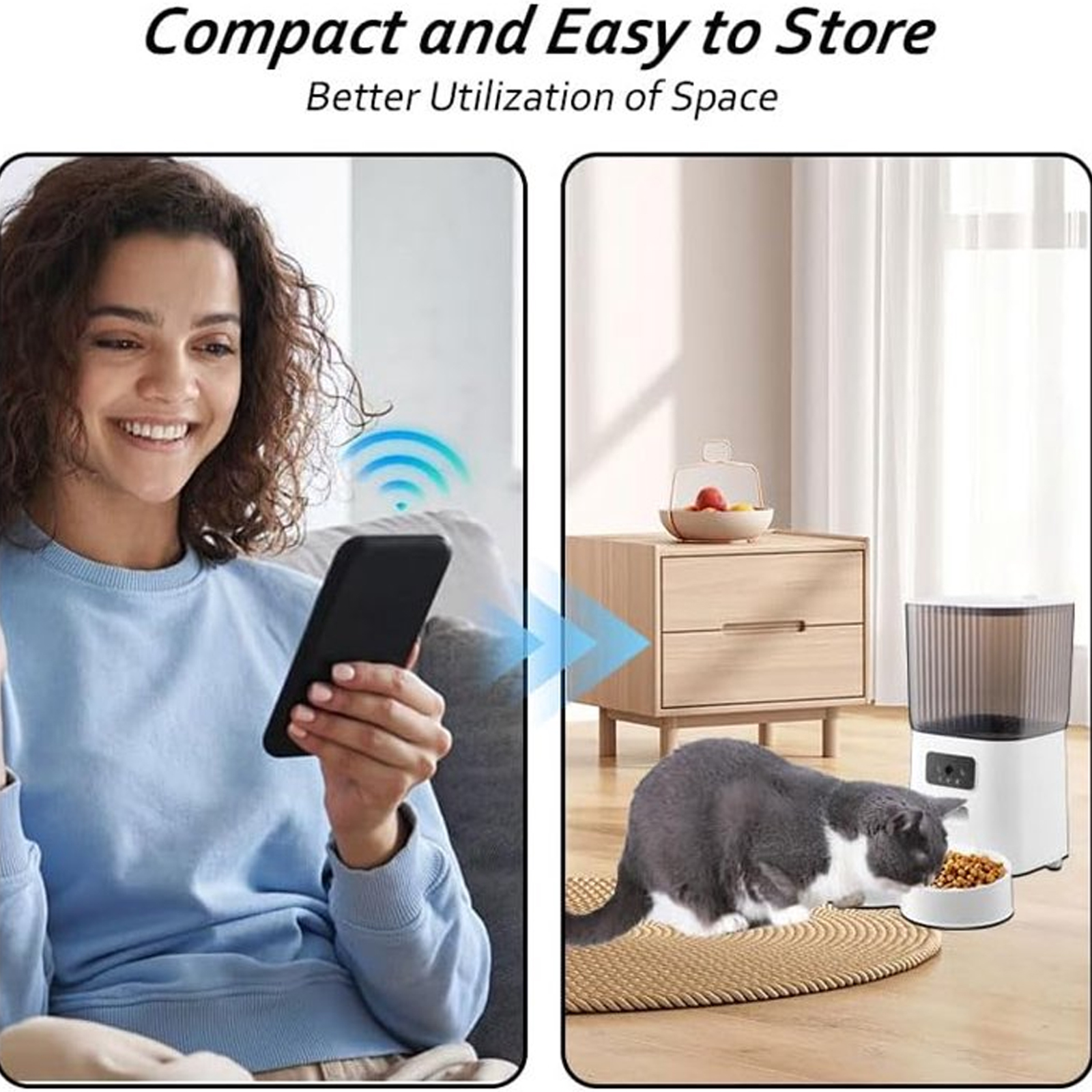 LASIEYO Smart Camera Automatic Cat Feeder for 2 Cats, 5L Food Dispenser with 2 Stainless Steel Bowl, App Control Smart Pet Feeder, for Dual Power Supply, Detachable for Easy Clean