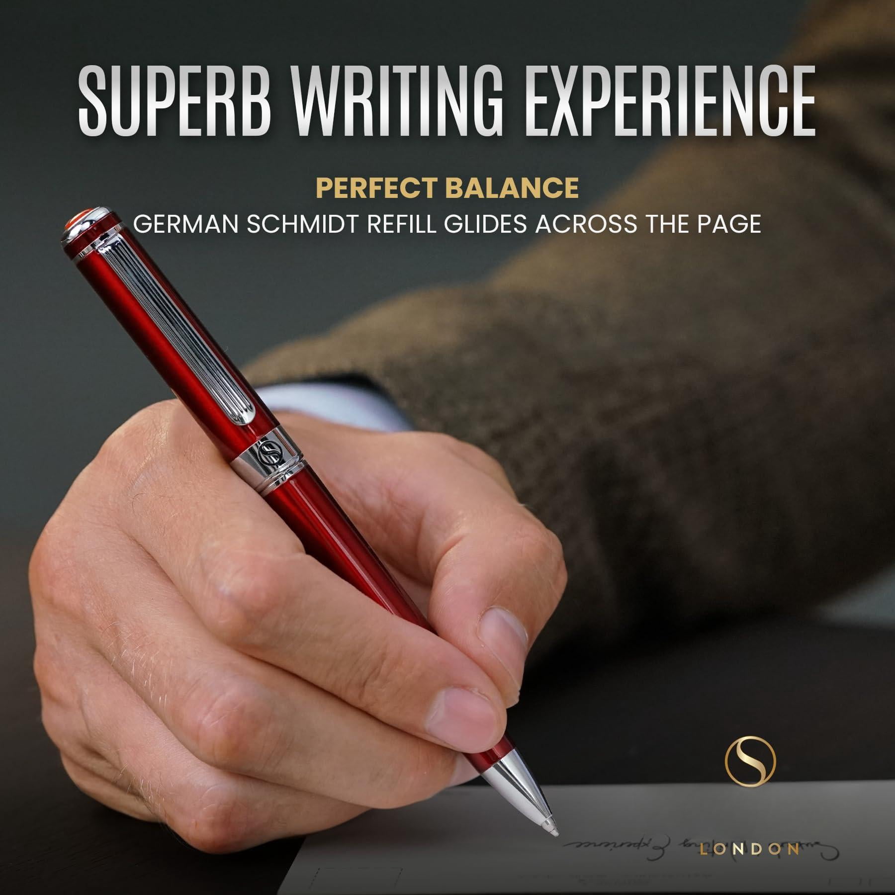 Personalized Deep Crimson Red Ballpoint Pen - Stunning Lacquer Luxury With Chrome Finish  Schmidt Ink Refill Engraved Ball Point Gift Set For Men & Women Custom Engraving