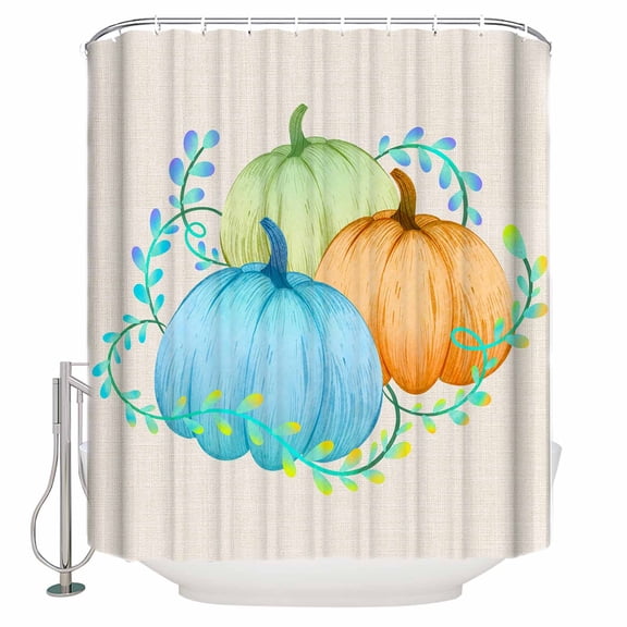 Fabric Shower Curtain Fall Autumn Vintage Harvest Pumpkin Thanksgiving Shower Curtains with 12 Hooks Waterproof Machine Washable Bath Curtains for Bathroom, 36 x 78in