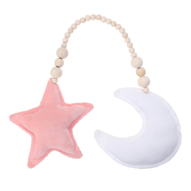 EeaseMX Adorno colgante de cuentas de madera de luna y estrella para cama de bebé, tienda de juegos, habitación, cuna (luna blanca y estrella rosa)