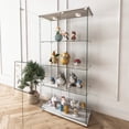 thumbnail image 6 of Modern Glass Display Cabinet with LED Lights, Quick-Assembly Antique Cabinet, Tempered Glass Bookshelf for Living Room/Bedrooms (2-Door 4-Shelf, Transparent+White), 6 of 9