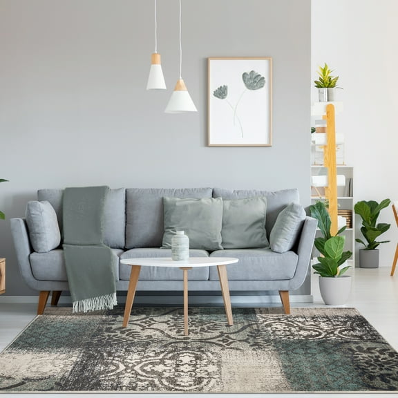 Superior Bristol 8' x 10' Indoor Area Rug, Abstract Damask Rugs for Living Room Bedroom, Rivulet