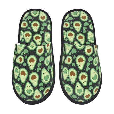 

Adobk Avocado Heart Print Slippers Indoor Outdoor Retro Slippers House Soft Fluffy Slides Cushion Furry Slippers-Large