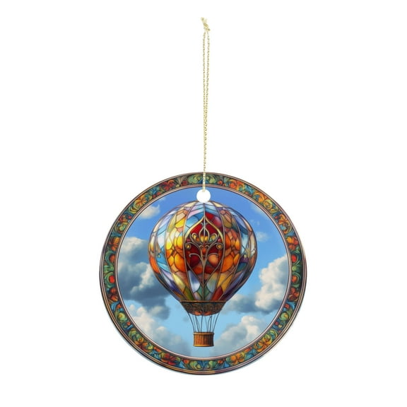 Stained Glass Hot Air Balloon Christmas ornament, Christmas decoration, holiday present idea, heirloom keepsake, round ceramic, gift Exchange, bauble present, gift idea