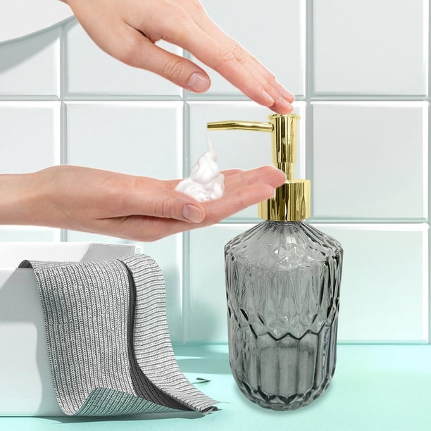 Dispensador de jabón de vidrio texturizado, botella recargable de jabón líquido para manos para baño, cocina, gel de ducha, champú, loción con bomba, 17.5x8 cm, colores variados.