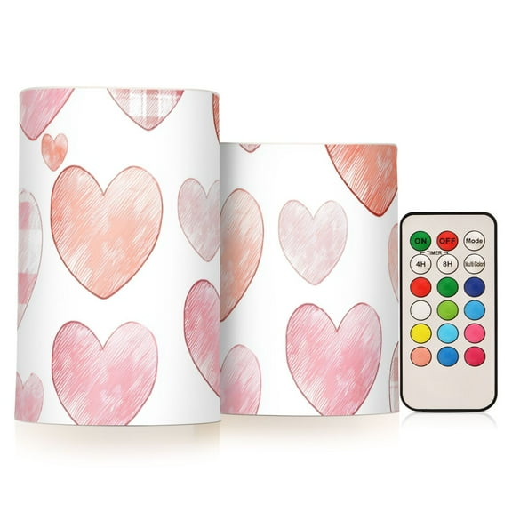 Hand Painted Cute Hearts Valentine Flickering Flameless Candles LED Tealight Battery Operated with Remote Set of 2 Holiday Decor Ornaments