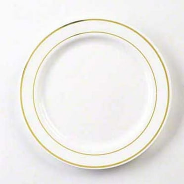 7 1/2 Inch Round Plastic Salad Plates in White with Gold Band,Case of 120 EA