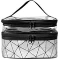thumbnail image 1 of Toiletry Bag Travel Makeup Bag Waterproof PU Portable Travel Cosmetic Bag Double Layer Storage Bag Toiletry Organizer for Women Men, Silver, 1 of 5
