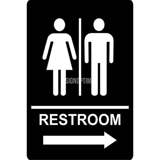 ADA Directional Restroom Sign with Arrow (Right - Left) 6"x9" (Right, Black)