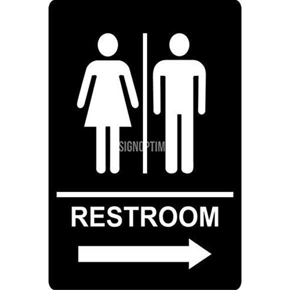 Panneau Directionnel pour Toilettes ADA avec Flèche (Droite - Gauche) 6"x9" (Droite, Noir)
