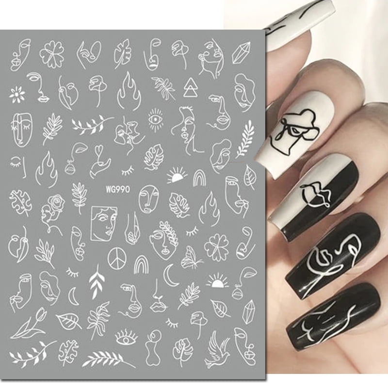 3d Nail Art Stickers Geometric Lines Faces Love Hearts Letters Leaves Stars Adhesive Sliders Nail Decals Decoration For Manicure