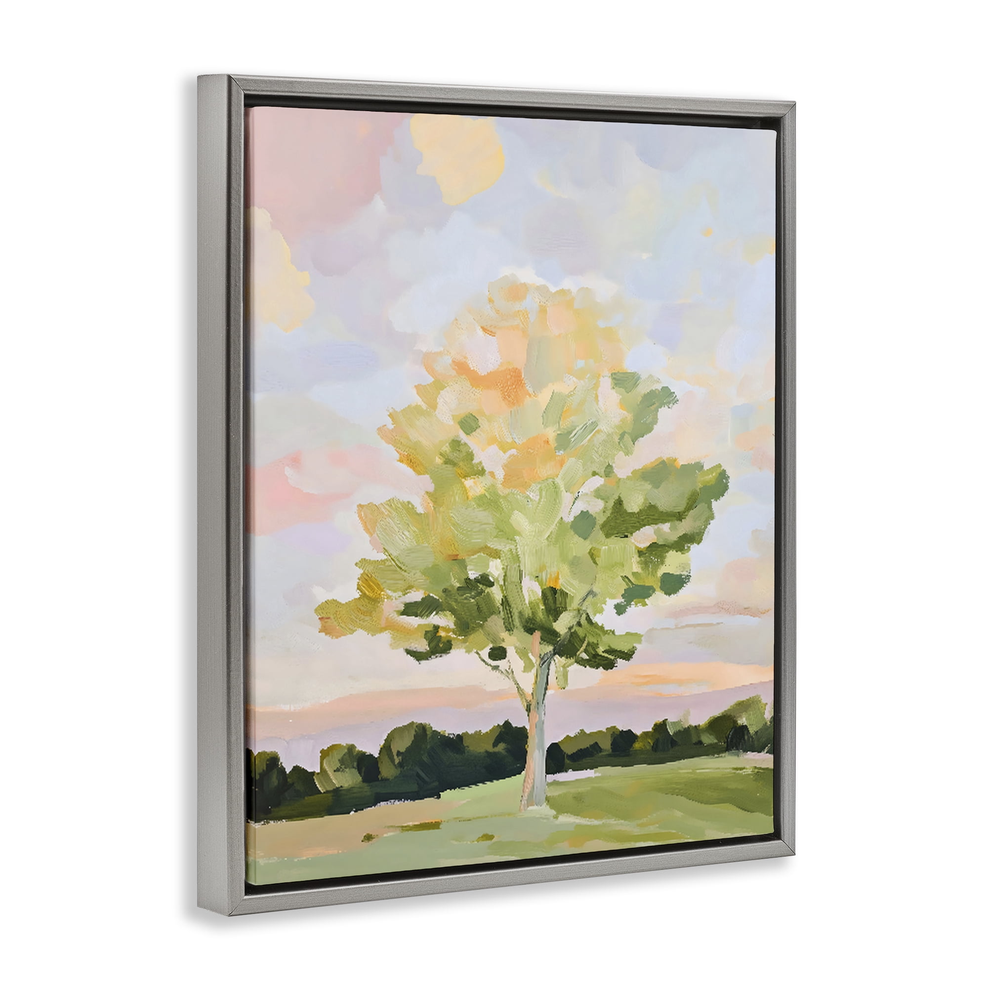 Stupell Industries Sunlit Tree Landscape Impression Gray Framed Floater Canvas Wall Art, design by The Prints Vibe