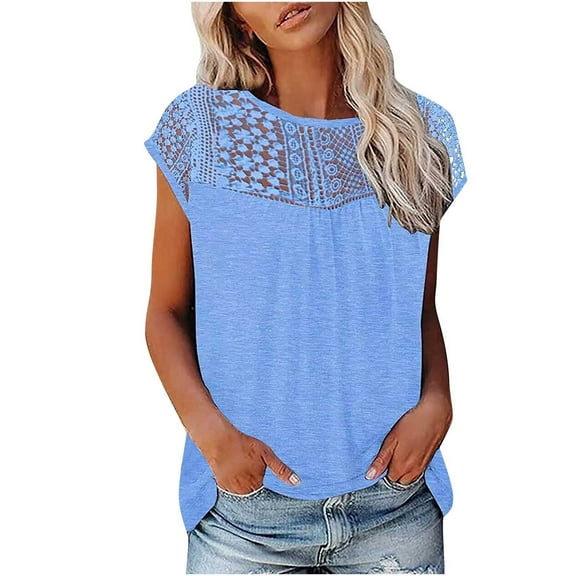 Two Piece Outfit Women 2 Piece Wide Leg Pants Set for Women Clothing Set Female Round Neck Short Sleeve Tops Pants Sets Casual Pant Style S_458 Women's Tracksuits Blue L