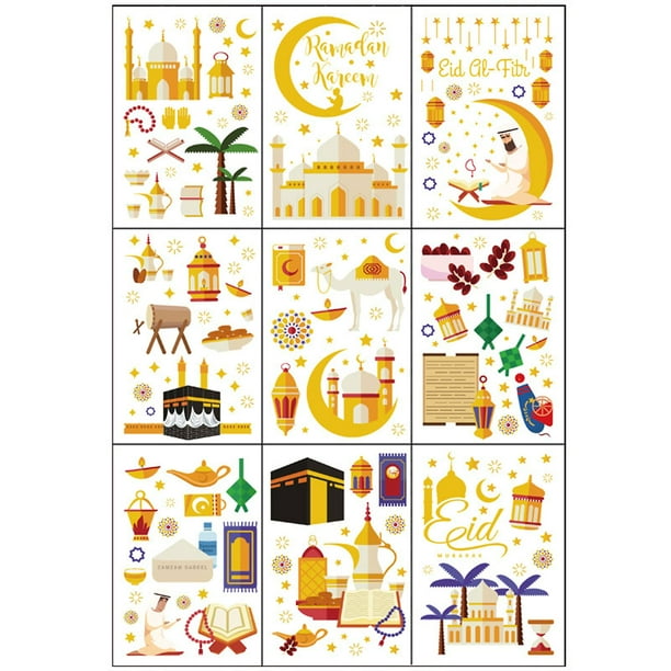 9 pegatinas para ventanas del Ramadán Eid Al - Fitr Mubarak decora Karim Islamic Wall stick Muslim mural Wall stick Decoration Home goods